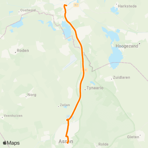 Qbuzz Nachtbus Assen - Groningen map