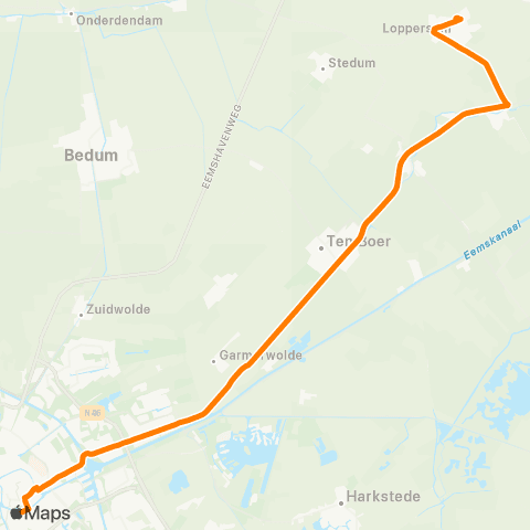 Qbuzz Nachtbus Loppersum - Ten Boer - Groningen map