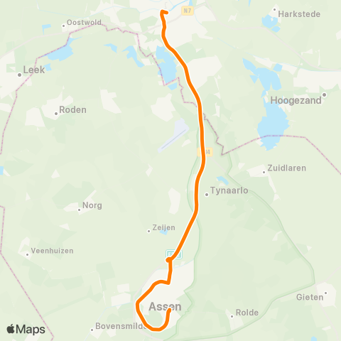 Qbuzz Nachtbus Groningen - Assen map