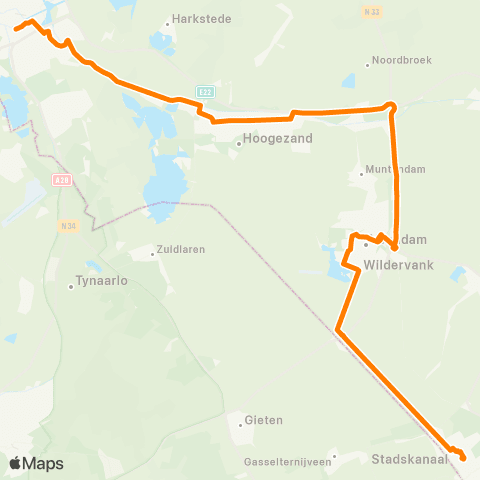 Qbuzz Nachtbus Emmen > Stadskanaal > Veendam > Groningen map