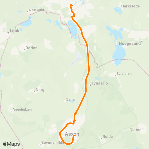 Qbuzz Assen - Groningen De Wijert - Groningen CS map