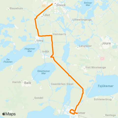 Qbuzz Sneek - Spannenburg - Lemmer map