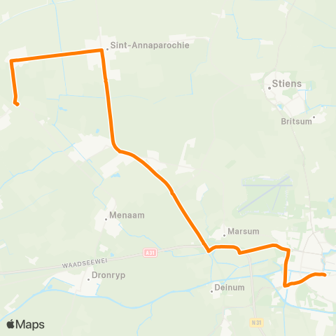 Qbuzz Minnertsga - St-Annaparochie - Leeuwarden map