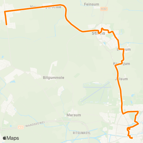 Qbuzz St-Annaparochie - Stiens - Leeuwarden map