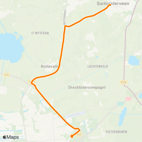 Qbuzz Surhuisterveen - Drachten Transferium Oost map