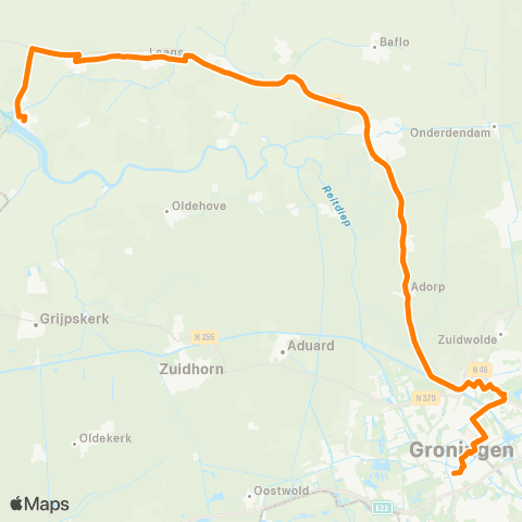 Qbuzz Zoutkamp - Groningen (Snelbus) map