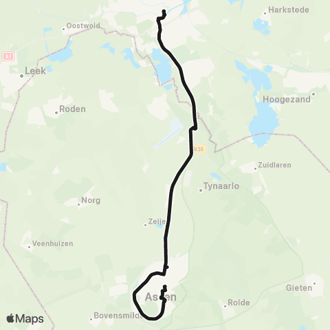 Qbuzz Nachtbus Groningen - Assen via Vries map