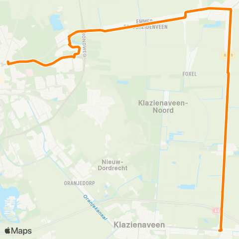 Qbuzz Emmen - Emmercompascuum - Zwartemeer map