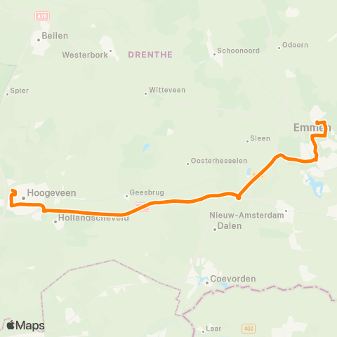 Qbuzz Emmen - Hoogeveen (Snelbus) map