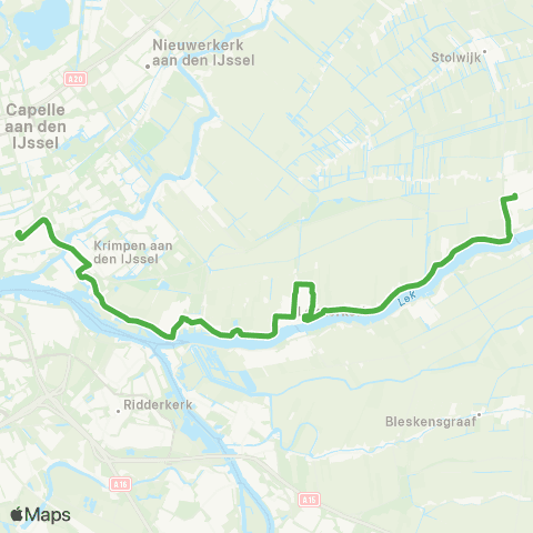 Qbuzz Bergambacht - Lekkerkerk - Rotterdam Capelsebrug map