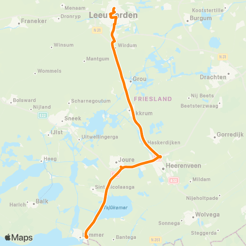 Qbuzz Lemmer - Leeuwarden NHL Stenden map
