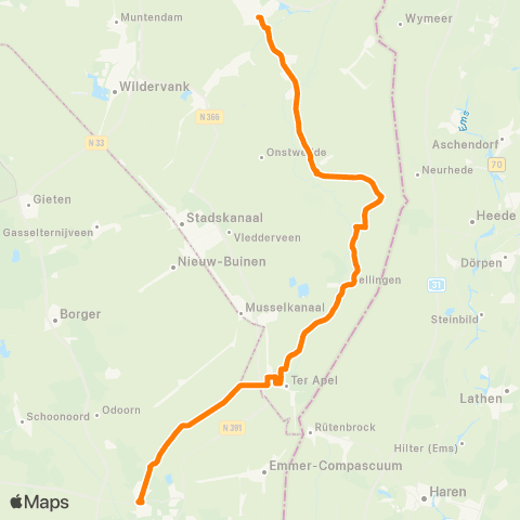 Qbuzz Emmen - Ter Apel - Winschoten map