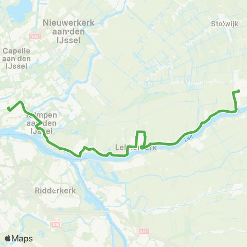 Qbuzz Bergambacht - Lekkerkerk - Rotterdam Capelsebrug map