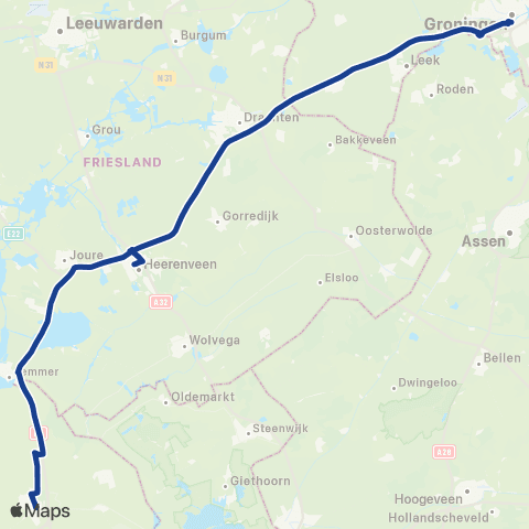 Qbuzz Emmeloord - Heerenveen - Groningen map