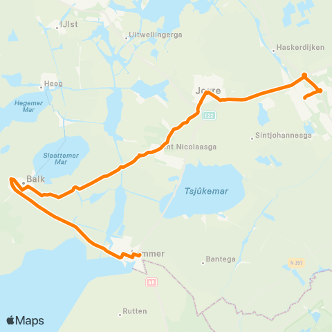 Qbuzz Lemmer - Balk - Joure - Heerenveen map