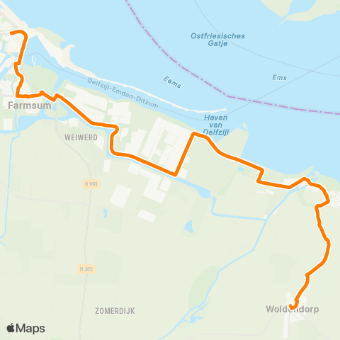 Qbuzz Woldendorp - Delfzijl map