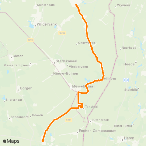 Qbuzz Emmen - Ter Apel - Winschoten map