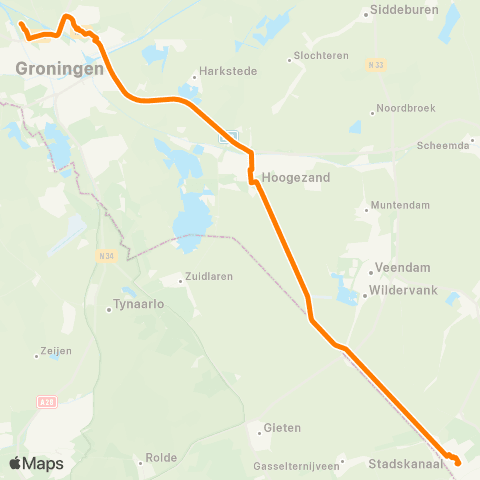 Qbuzz Stadskanaal - Gieten - Groningen Zernike map