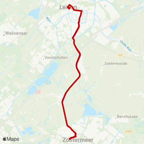 Qbuzz Nachtlijn Leiden CS - Zoetermeer map