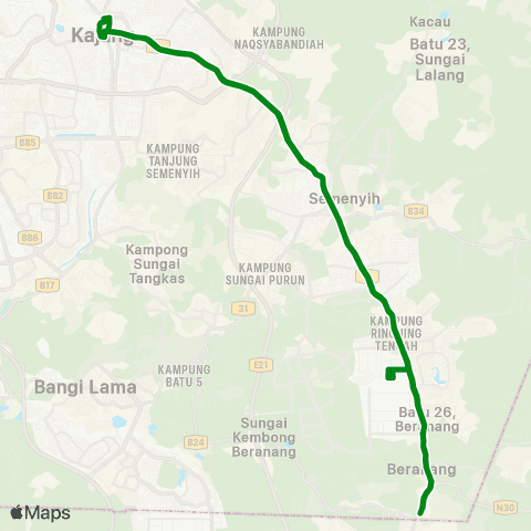 Rapid KL Beranang ~ MRT Stadium Kajang map