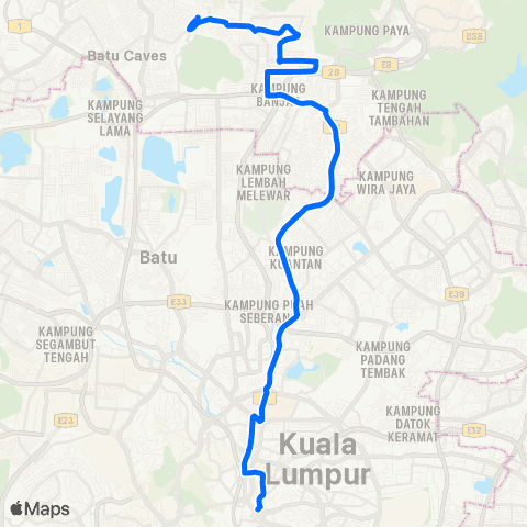 Rapid KL Hub Wira Damai ~ Lebuh Ampang via Gombak map