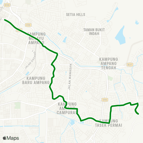 Rapid KL Taman Mulia Jaya ~ Ampang Point via Jalan Merdeka map