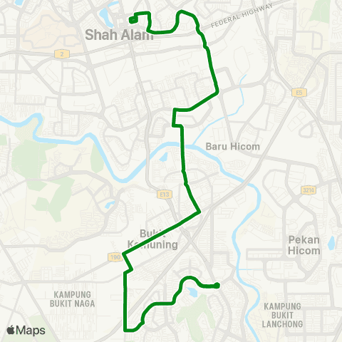 Rapid KL Kemuning Business Pk ~ Hentian Bandar via Taman Muda map