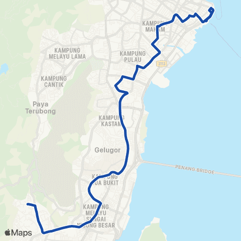 Rapid Bus Penang 301 map
