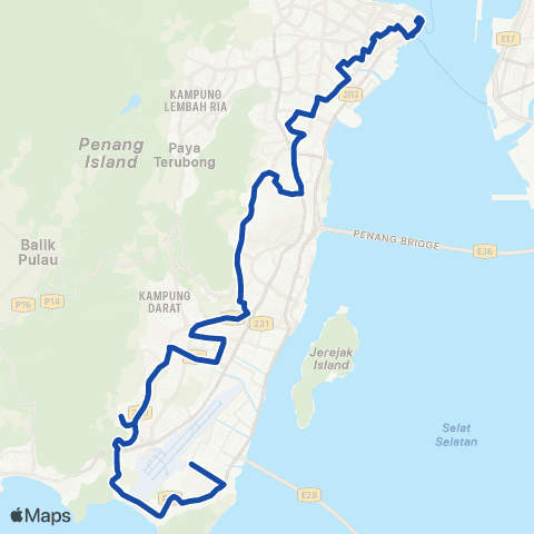 Rapid Bus Penang 302 map