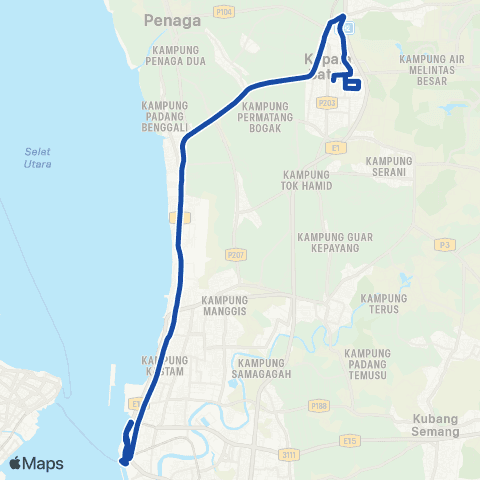 Rapid Bus Penang 601 map