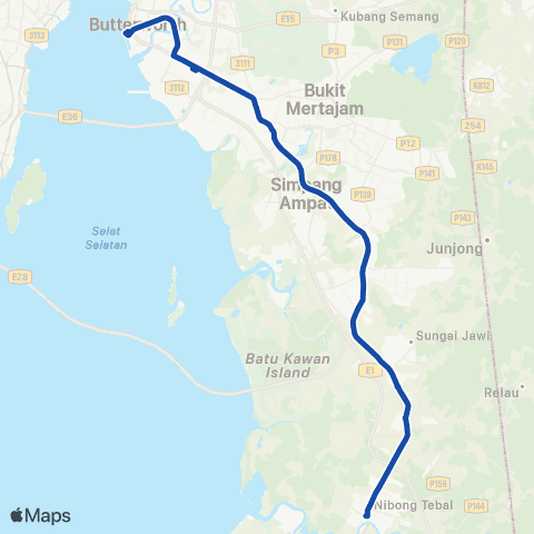 Rapid Bus Penang 801 map