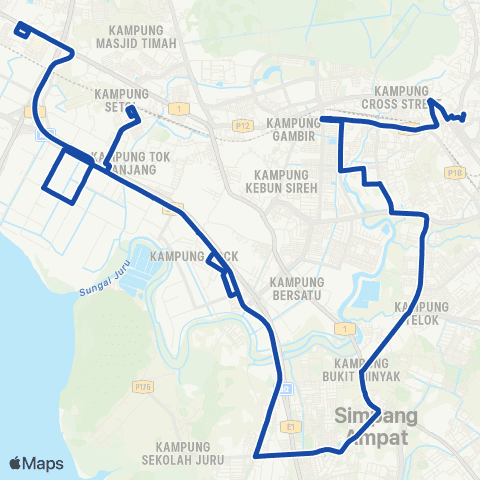 Rapid Bus Penang T713 map