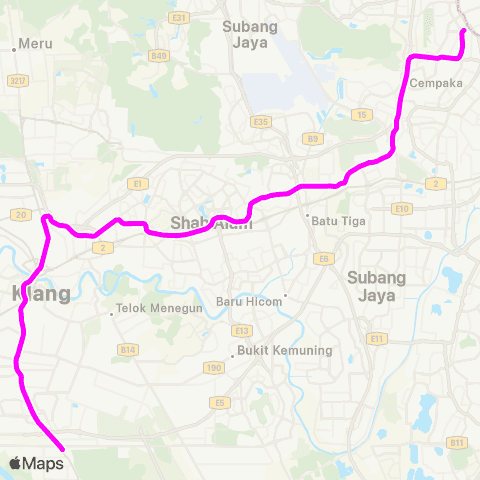 Rapid KL LRT Shah Alam map