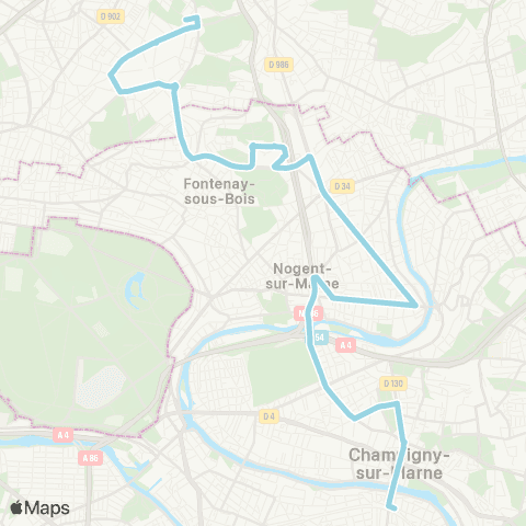 RATP Gare de Champigny - St-Maur <> Montreuil-Boissière-Acacia map