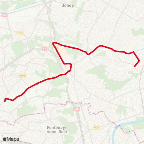 RATP Château de Villemomble <> Mairie de Montreuil map