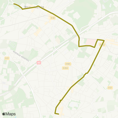 RATP Romainville - Vassou <> Mairie de Montreuil map