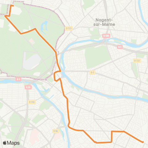 RATP La Varenne - Chennevières RER <> Château de Vincennes map