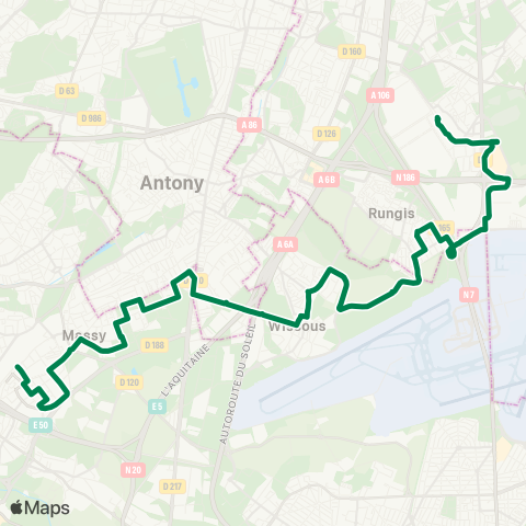 RATP Marché Intl de Rungis <> Massy - Palaiseau RER map