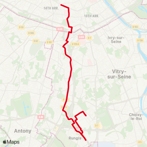 RATP Marché Intl de Rungis <> Denfert-Rochereau - Métro-RER map