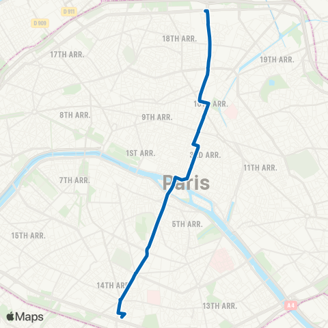 RATP Porte d'Orléans <> Porte de la Chapelle map