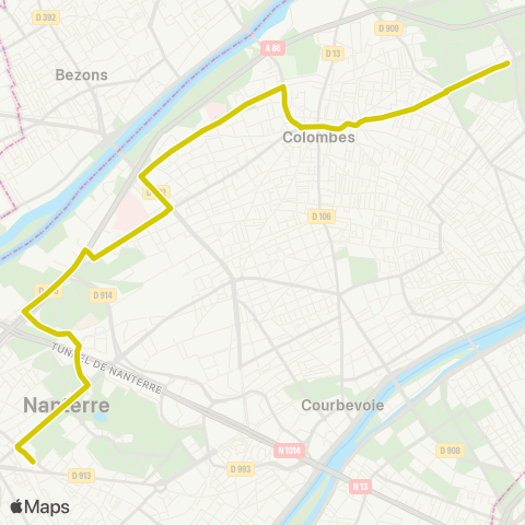 RATP Les Courtilles <> Nanterre - Pl. de la Boule map
