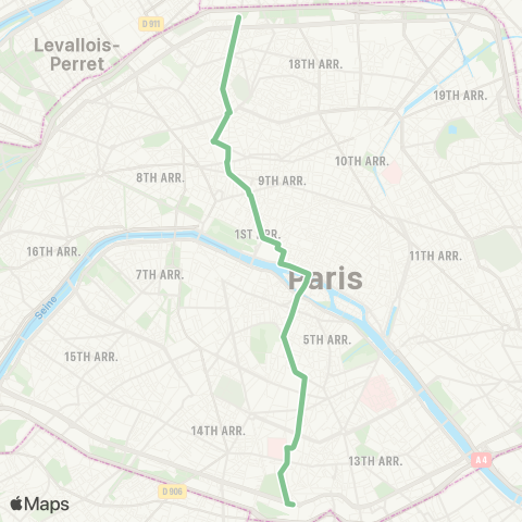 RATP Stade Charléty - Pte de Gentilly <> Pte de St-Ouen - Hôp. Bichat map