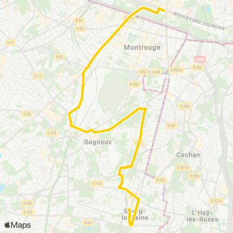 RATP Porte d'Orléans <> Bourg-la-Reine RER map