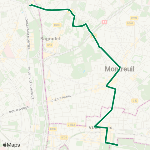 RATP Château de Vincennes <> Porte des Lilas map