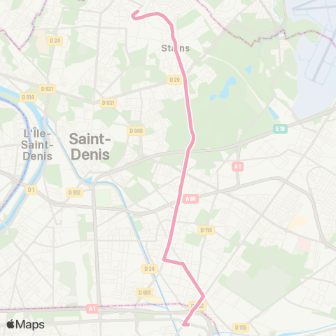 RATP Pte de la Villette <> Gare de Pierrefitte - Stains RER map