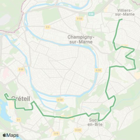RATP Villiers-s/-Marne - le Plessis-Trévise RER <> Préf. du Val-de-Marne map
