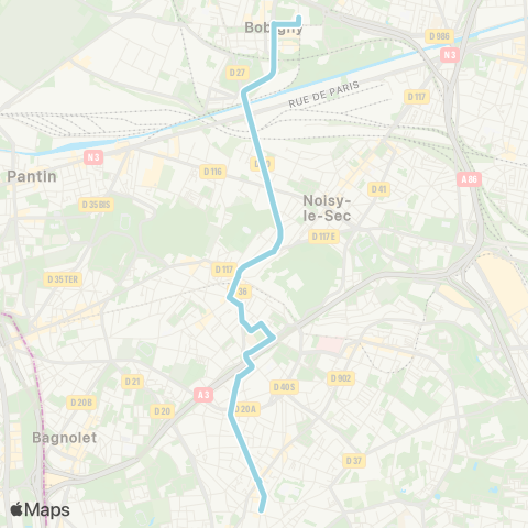 RATP Mairie de Montreuil <> Bobigny - Pablo Picasso map