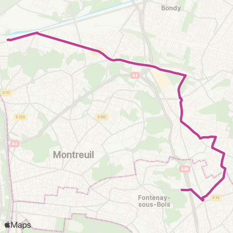 RATP Gare de Val de Fontenay <> Église de Pantin - Métro map
