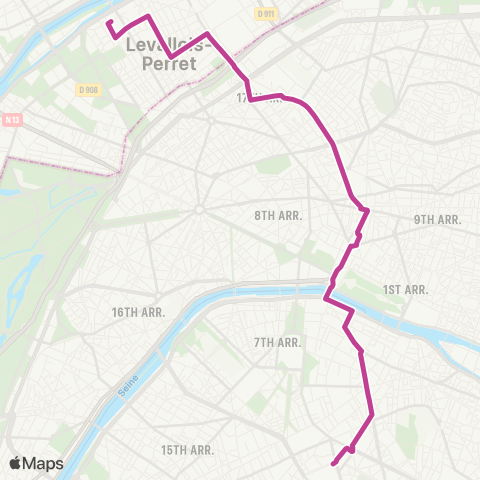 RATP Pont de Levallois - Bécon Métro <> Gare Montparnasse map