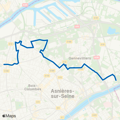 RATP Asnières-Bords de Seine <> Église de Colombes map